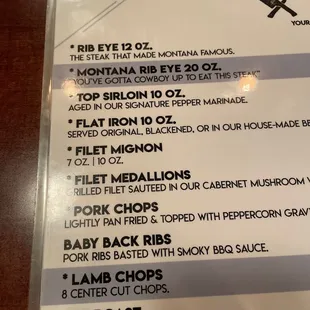 The meat menu