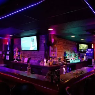 a bar with neon lights