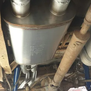 Great welds; hangers; no pinching at any pipe bend. At Montana Muffler.