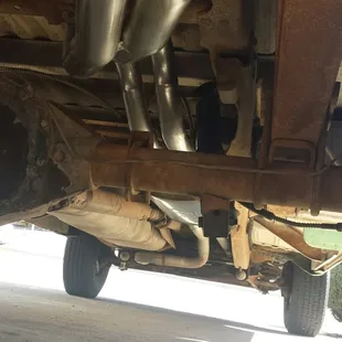 Magnaflow dual-in dual-out with internal X; installed by Montana Muffler.