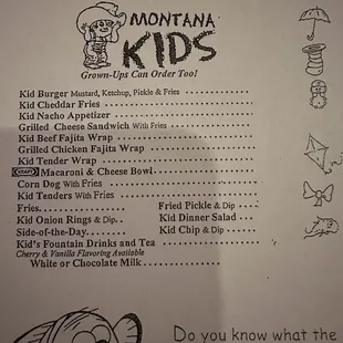 Kids menu 11/26/2023