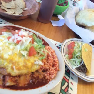 Red Chile Beef Enchilada Plate