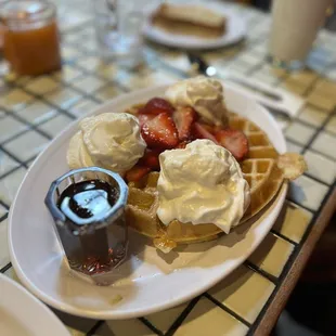 Belgian waffle with strawberries