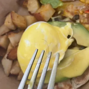 Hair in my crab cake benedict