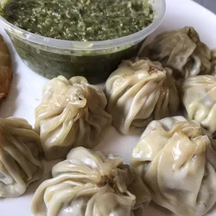 Chicken momos and apple cilantro chutney: $6 for each