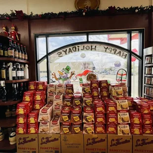 a display of wine and snacks