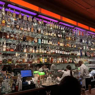 a bar filled with liquor bottles