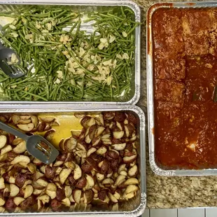 Green beans, potatoes, and lasagna