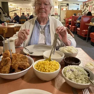 a woman eating a meal