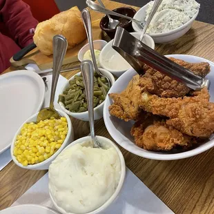 Fried chicken with all the sides.
