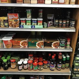 shelves of spices and condiments