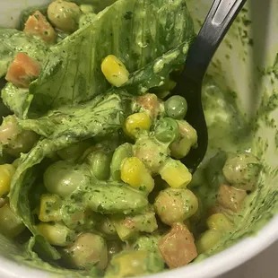 Side salad: green beans, peas, corns, tomatoes, chick peas (from what I could tell). Yummy!