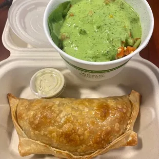 Beef empanada &amp; side veggies salad.