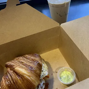 Fresh baked Breakfast croissant sandwich with the aioli of dreams