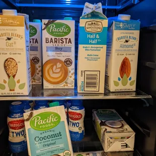 Milk options available in the dining area