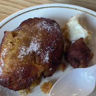 a dessert on a plate with a spoon