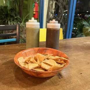 Half-demolished chips with salsa!!