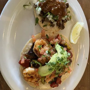 Taco Camarones and Carne Asada Taco