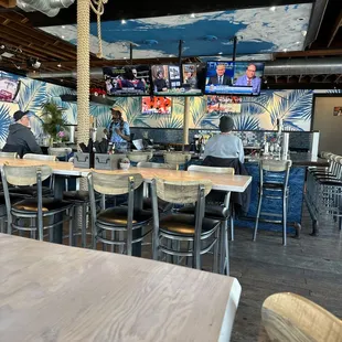 people sitting at tables in a restaurant