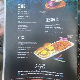 Back of menu