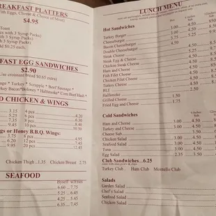 a menu for a restaurant