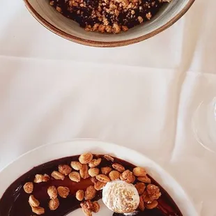 Berry crumble and peanut butter mousse