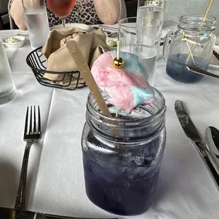 Child&apos;s menu cotton candy drink (with a shot of gin)