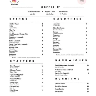the menu for the coffee shop