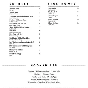 the menu for the restaurant