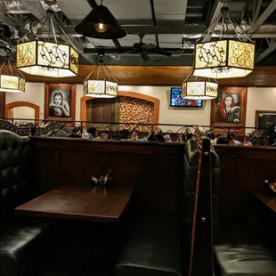 Inside. Dining room. Booths at front of house. Large group tables in middle/back of house.