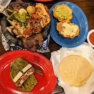 Molcajete. $24. Carne asada, pollo asado, chorizo, nopales, chile relleno, grilled spring onions, jalapenos, queso fresco, refried beans, +.