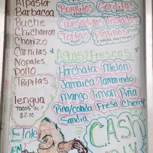 a menu for a mexican restaurant