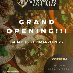 Invites you to its grand opening this Saturday, March 25. There will be exquisite traditional Mexican food, mariachi and some more surprises