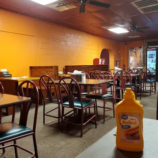 empty tables and chairs