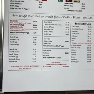 the menu for the restaurant