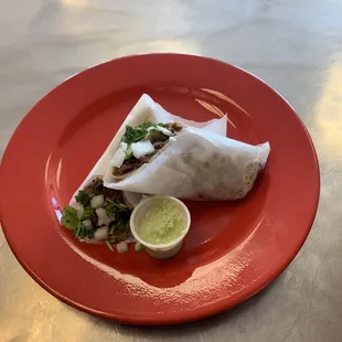 Barbacoa Burrito with Fresh Cilantro and diced onion with our Creamy Green Suace