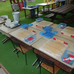 Playdough tables on outdoor lanai