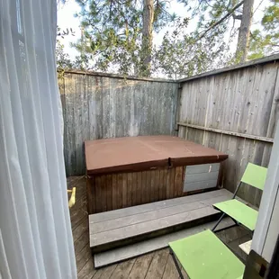 Door from bedroom leads to this hot tub on private patio.