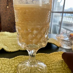 Smoothie with strawberry, banana, vanilla yogurt, &amp; orange juice. Soooooo good!!