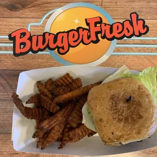 Avocado Bacon Cheese Burger with Sweet Potato Fries