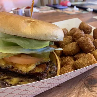 Bacon Cheddar Ranch Burger with Tater Tots