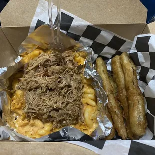 Bomb Mac *Name says it all* w/pulled pork and fried pickle spears