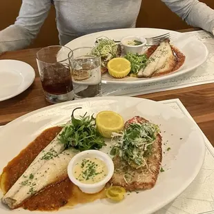 A special entree Sole and Branzino split on two plates