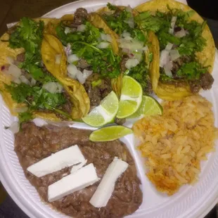 4 Tacos + Rice &amp; Beans  $8.99