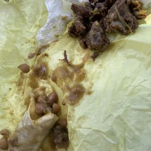 chile verde burrito?More like bean verde burrito  Had to take out all the meat was hard as a rock!! 4times already