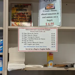 Breakfast menu