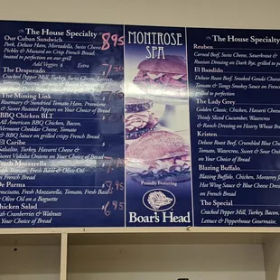 Sandwich menu