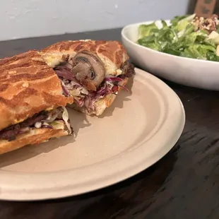 Pastrami Sandwich and Pear Salad