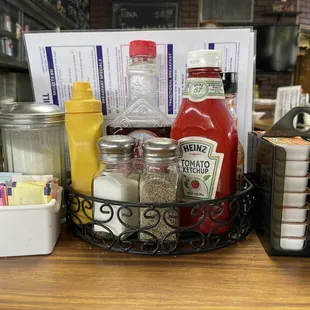 a variety of condiments and condiments