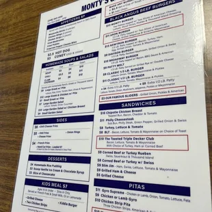 the menu of the restaurant